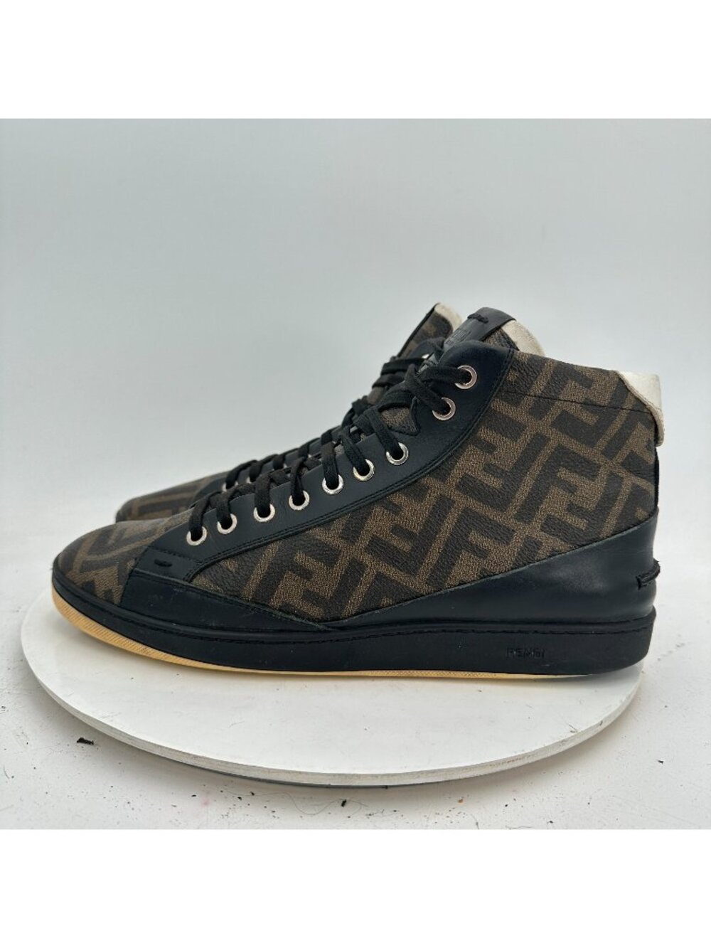 Fendi Zucca Men Size 8 Black Brown Monogram FF Leather Lace Up Casual Shoes